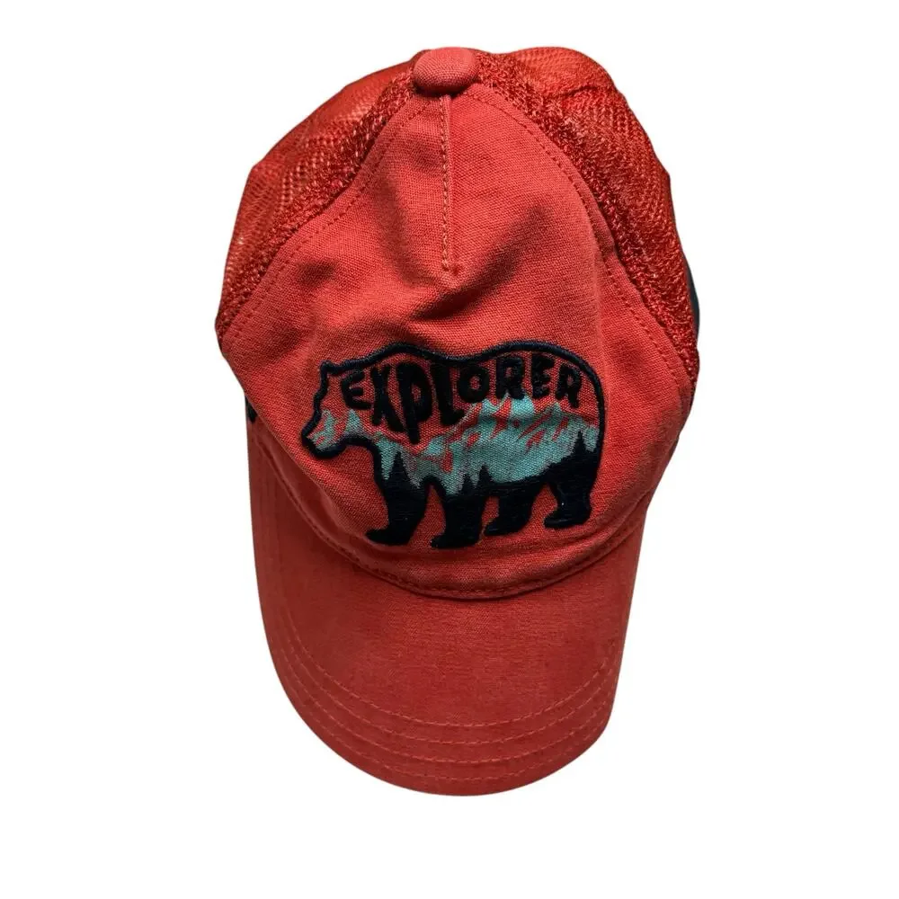 GYMBOREE Explorer Bear Mountain Cap Baseball Hat Mesh Adjustable Red Blue 3-4